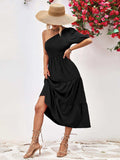 Smocked One-Shoulder Midi Dress - Trendsi - Flyclothing LLC
