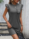Round Neck Butterfly Sleeve Dress with Pocket - Trendsi - Flyclothing LLC