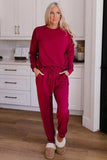Round Neck Top and Drawstring Pants Lounge Set - Trendsi - Flyclothing LLC
