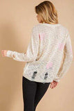 Kori America Heart Pattern Distressed Sweater - Trendsi - Flyclothing LLC