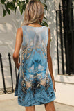 Abstract Print Round Neck Sleeveless Dress with Pockets - Trendsi - Flyclothing LLC