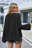 Round Neck Dropped Shoulder Slit Sweater - Trendsi - Flyclothing LLC