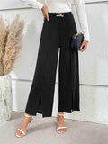 Chain Detail Slit Straight Pants - Trendsi - Flyclothing LLC