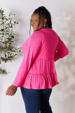 Double Take Half Button Long Sleeve Ruffle Hem Blouse - Trendsi - Flyclothing LLC