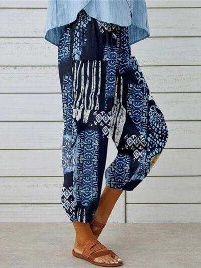 Printed Tied Cropped Pants - Trendsi - Flyclothing LLC