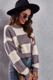 Color Block Round Neck Dropped Shoulder Sweater - Trendsi - Flyclothing LLC