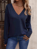 V-Neck Long Sleeve Top - Trendsi - Flyclothing LLC