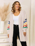 Striped Open Front Dropped Shoulder Cardigan - Trendsi - Flyclothing LLC