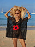 Openwork Flower V-Neck Short Sleeve Cover Up - Trendsi - Flyclothing LLC