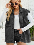 Collared Neck Sleeveless Denim Top with Pockets - Trendsi - Flyclothing LLC