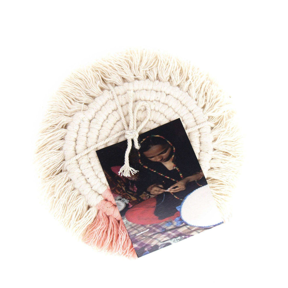 Macrame Coasters in Blush with fringe, Set of 4 - Beaurer Creations - Flyclothing LLC