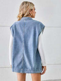 Pocketed Button Up Sleeveless Denim Jacket - Trendsi - Flyclothing LLC