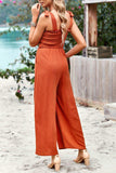 Frill Trim Tie Shoulder Wide Leg Jumpsuit with Pockets - Trendsi - Flyclothing LLC