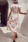 Floral Smocked Butterfly Sleeve Slit Dress - Trendsi - Flyclothing LLC