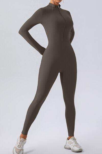 Half Zip Mock Neck Active Jumpsuit - Trendsi - Flyclothing LLC