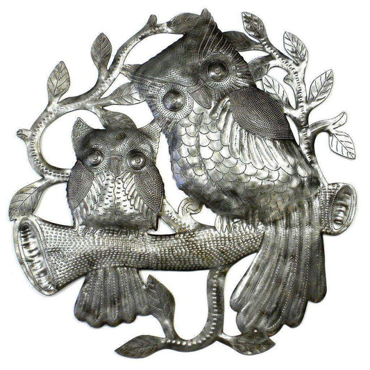 Pair of Owls on Perch Metal Wall Art - Croix des Bouquets - Croix des Bouquets - Flyclothing LLC