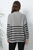 Striped Zip-Up Long Sleeve Ribbed Sweater - Trendsi - Flyclothing LLC
