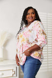 Double Take Floral Round Neck Three-Quarter Sleeve Top - Trendsi - Flyclothing LLC
