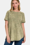 Zenana Heathered Round Neck Short Sleeve Blouse - Trendsi - Flyclothing LLC