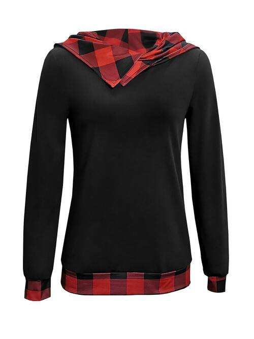 Plaid Long Sleeve Hooded Blouse - Trendsi - Flyclothing LLC