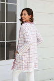 Plaid Fringe Trim Open Front Longline Cardigan - Trendsi - Flyclothing LLC