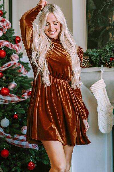 Frill Trim Long Sleeve Mini Dress - Trendsi - Flyclothing LLC