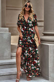 Floral V-Neck Short Flounce Sleeve Dress - Trendsi - Flyclothing LLC