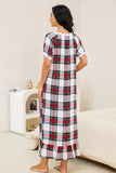 Plaid Lace Trim Ruffle Hem Night Dress - Trendsi - Flyclothing LLC