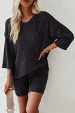 Ribbed Round Neck Top and Shorts Set - Trendsi - Flyclothing LLC