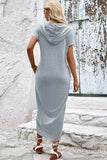 Short Sleeve Front Slit Hooded Dress - Trendsi - Flyclothing LLC