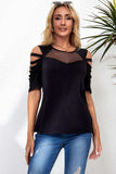 Round Neck Cutout Raglan Sleeve Tee - Trendsi - Flyclothing LLC