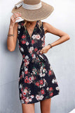 Printed Zip Detail Belted Sleeveless Dress - Trendsi - Flyclothing LLC