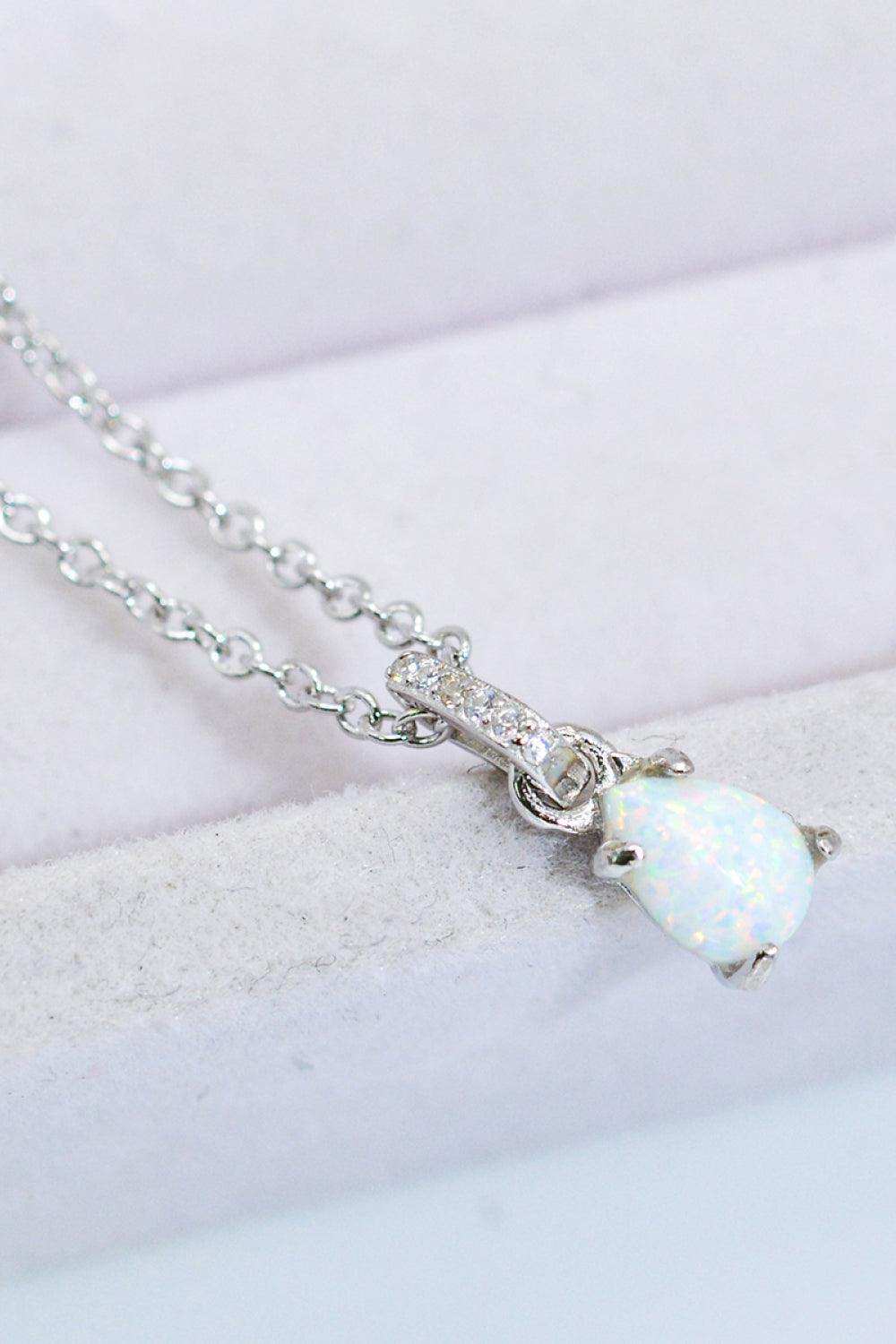 Opal Pendant 925 Sterling Silver Chain-Link Necklace - Trendsi - Flyclothing LLC