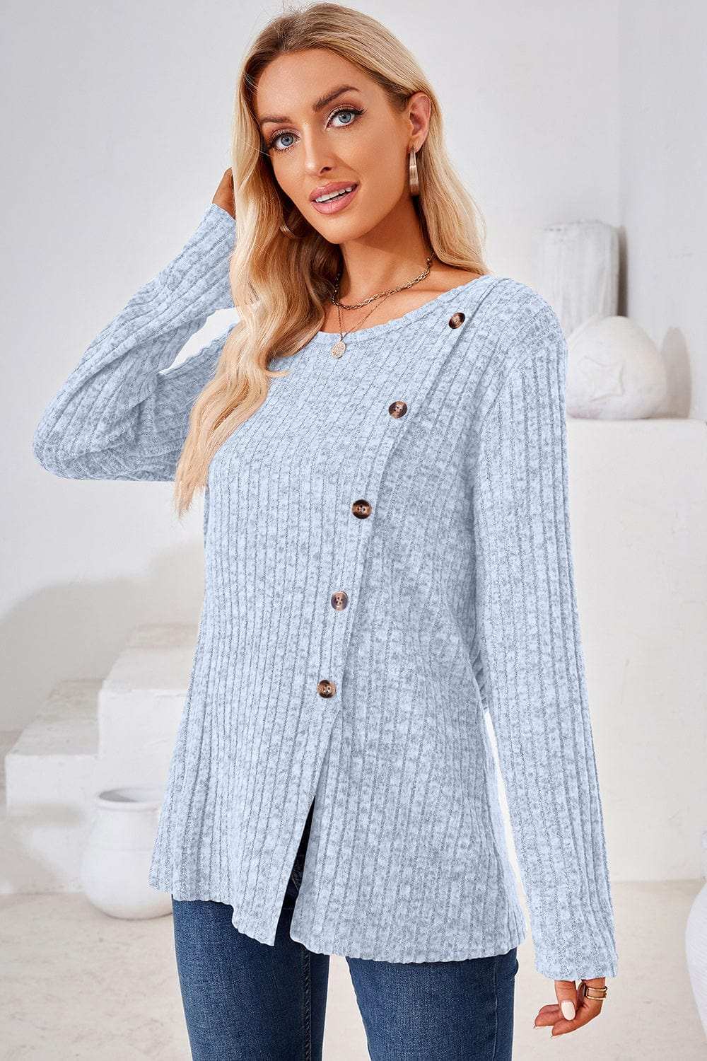 Round Neck Long Sleeve T-Shirt - Trendsi - Flyclothing LLC