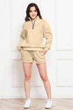 Half Zip Long Sleeve Sweatshirt and Drawstring Shorts Set - Trendsi - Flyclothing LLC