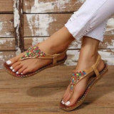 Beaded PU Leather Open Toe Sandals - Trendsi - Flyclothing LLC
