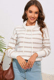 Cowl Neck Drastring Dropped Shoudler Striped Print Blouse - Trendsi - Flyclothing LLC
