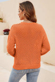 Round Neck Openwork Dropped Shoulder Knit Top - Trendsi - Flyclothing LLC