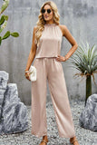 Grecian Neck Sleeveless Pocketed Top and Pants Set - Trendsi - Flyclothing LLC