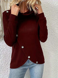 Decorative Button Turtleneck Long Sleeve T-Shirt - Trendsi - Flyclothing LLC