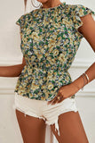 Floral Mock Neck Flutter Sleeve Peplum Top - Trendsi - Flyclothing LLC