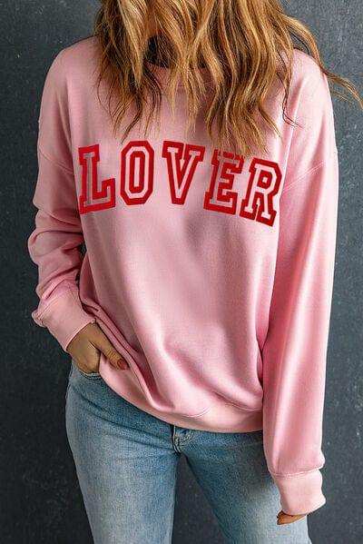 LOVER Round Neck Dropped Shoulder Sweatshirt - Trendsi - Flyclothing LLC