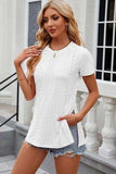 Eyelet Slit Round Neck Short Sleeve T-Shirt - Trendsi - Flyclothing LLC