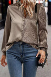 Leopard Tie Neck Long Sleeve Blouse - Trendsi - Flyclothing LLC