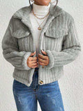 Fuzzy Button Up Collared Neck Jacket - Trendsi - Flyclothing LLC