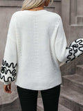 Contrast Drop Shoulder Round Neck Sweater - Trendsi - Flyclothing LLC