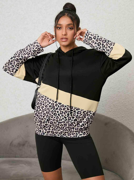 Leopard Color Block Hoodie - Trendsi - Flyclothing LLC