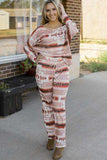 Geometric Top and Drawstring Pants Lounge Set - Trendsi - Flyclothing LLC