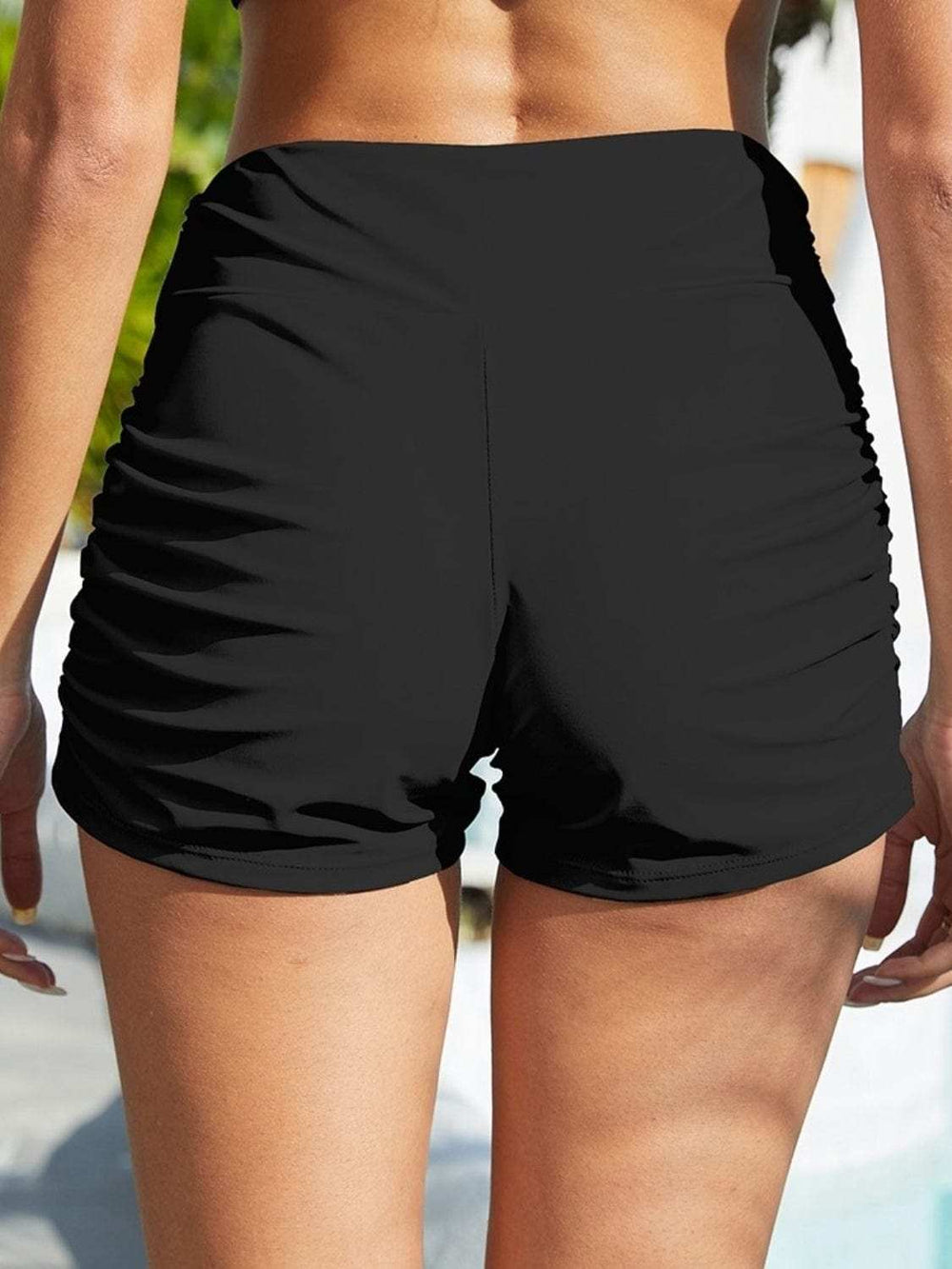 Ruched Mid-Rise Waist Swim Shorts - Trendsi - Flyclothing LLC