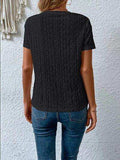 Eyelet Round Neck Short Sleeve T-Shirt - Trendsi - Flyclothing LLC